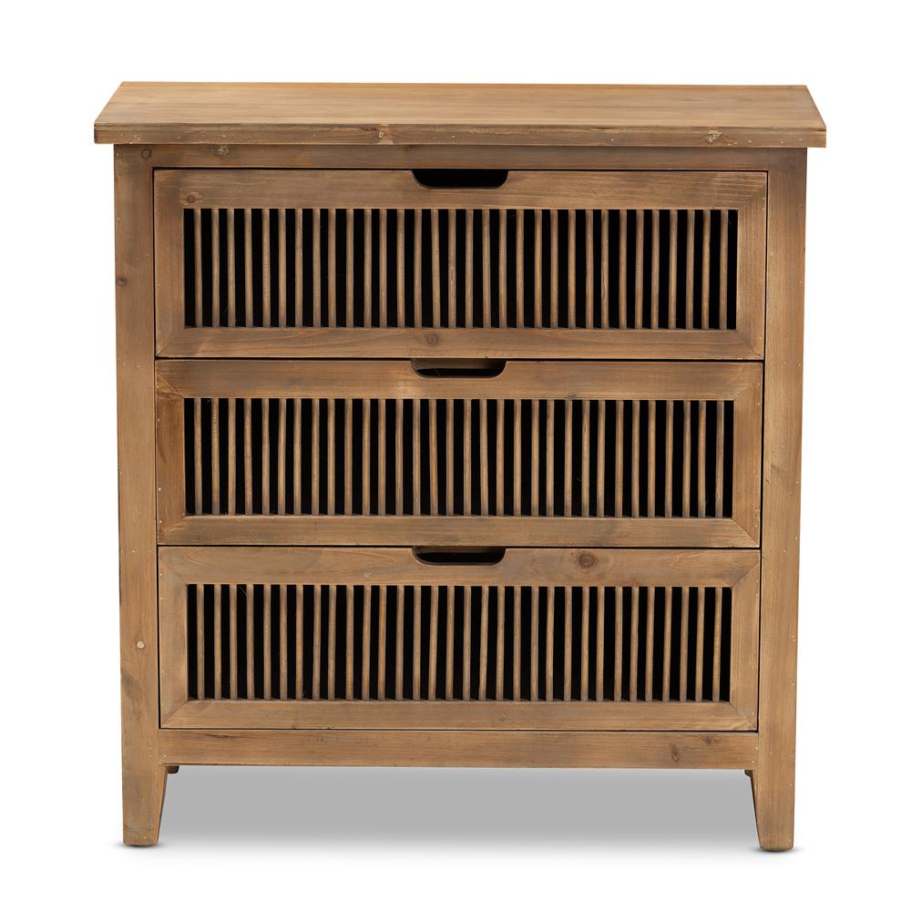 Transitional Medium Oak Finished 3-Drawer Wood Spindle Storage Cabinet