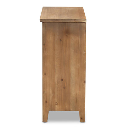 Transitional Medium Oak Finished 3-Drawer Wood Spindle Storage Cabinet