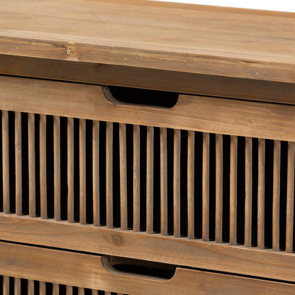 Transitional Medium Oak Finished 3-Drawer Wood Spindle Storage Cabinet