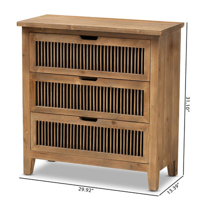 Transitional Medium Oak Finished 3-Drawer Wood Spindle Storage Cabinet