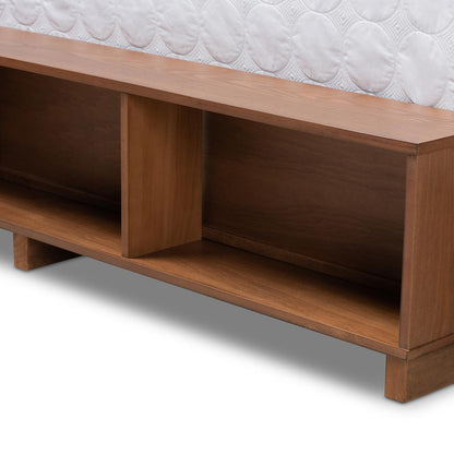 Baxton Studio Arthur Modern Rustic Ash Walnut Brown Finished Wood Full Size Platform Bed with BuiltIn Shelves
