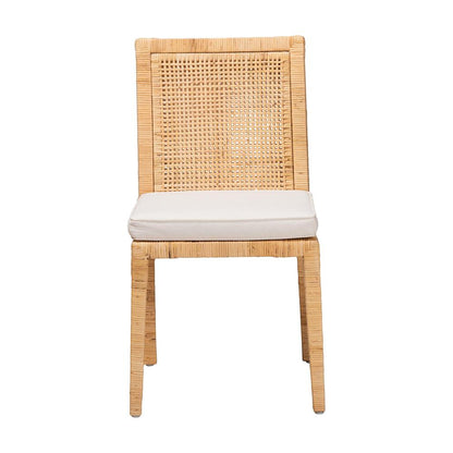Natural Finished Wood and Rattan Dining Chair