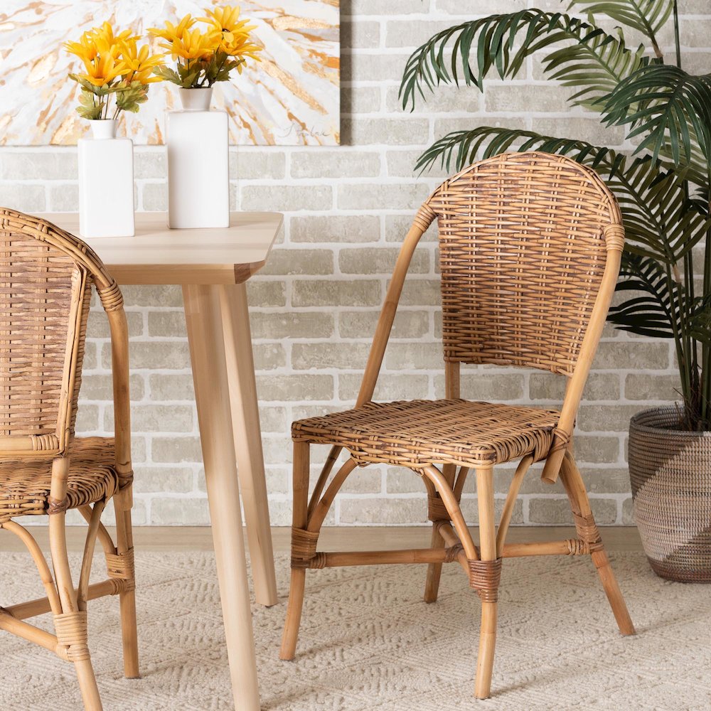 Neola Modern Bohemian Natural Rattan Dining Chair