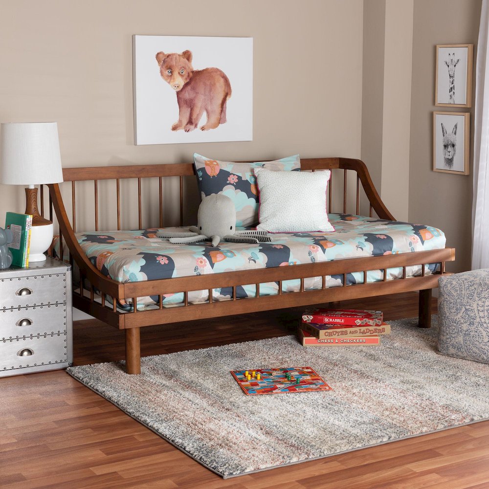 Helio Mid-Century Modern Walnut Brown Finished Wood Twin Daybed