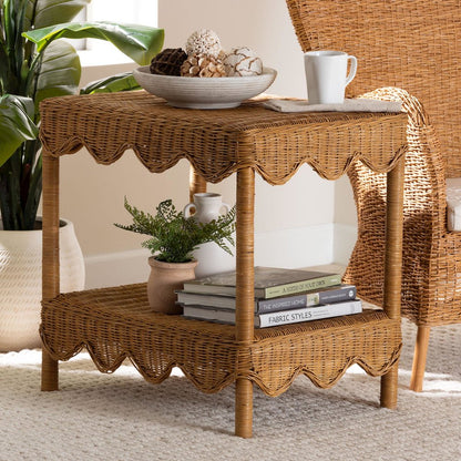 Oteria Bohemian Light Honey Scalloped Rattan Side Table