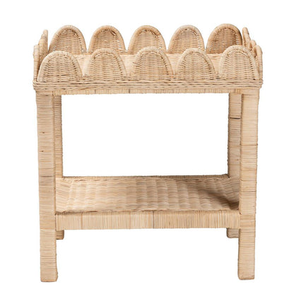 Sumana Bohemian Scallop Natural Rattan and Mahogany Side Table