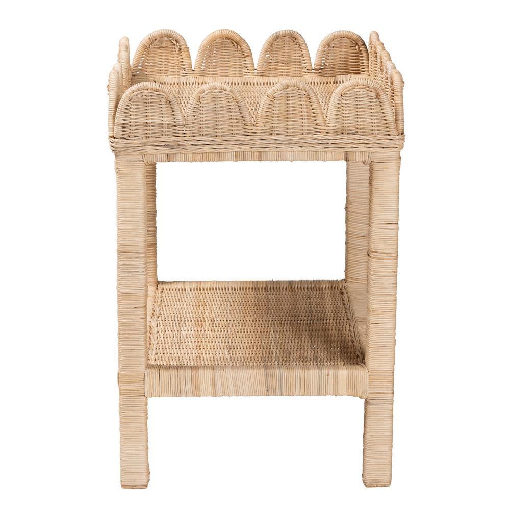 Sumana Bohemian Scallop Natural Rattan and Mahogany Side Table