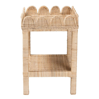 Sumana Bohemian Scallop Natural Rattan and Mahogany Side Table