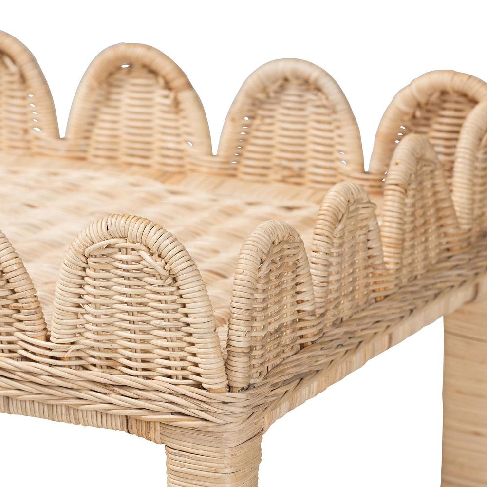 Sumana Bohemian Scallop Natural Rattan and Mahogany Side Table