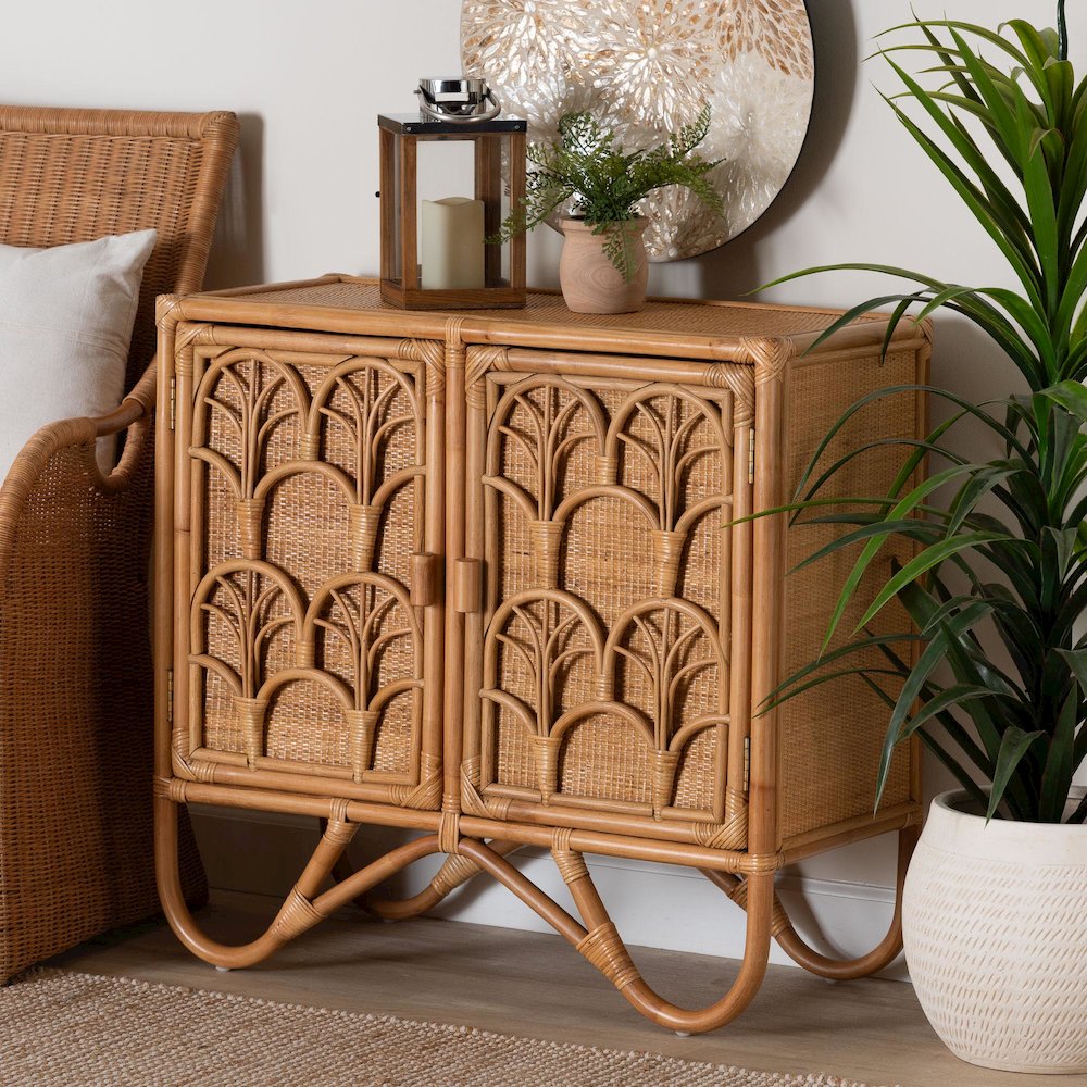 Baylor Bohemian Light Honey Rattan Storage Cabinet