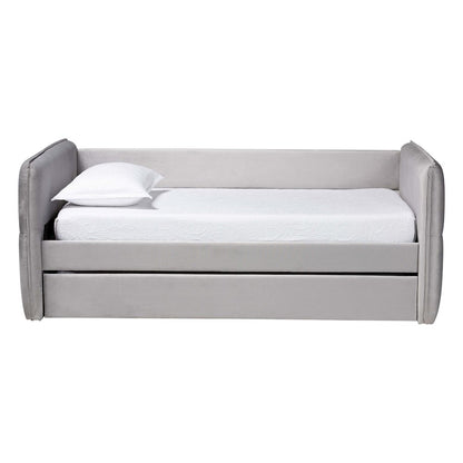 Finch Modern Light Grey Velvet Fabric Full Size Daybed with Trundle
