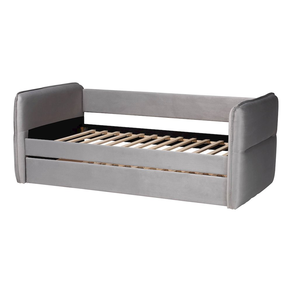 Finch Modern Light Grey Velvet Fabric Full Size Daybed with Trundle