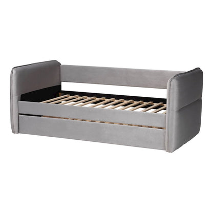 Finch Modern Light Grey Velvet Fabric Full Size Daybed with Trundle