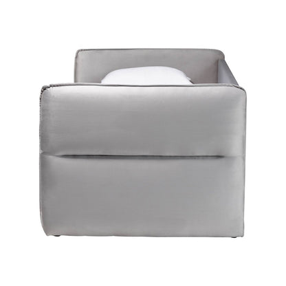 Finch Modern Light Grey Velvet Fabric Full Size Daybed with Trundle