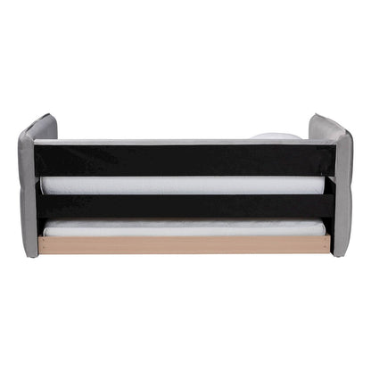 Finch Modern Light Grey Velvet Fabric Full Size Daybed with Trundle