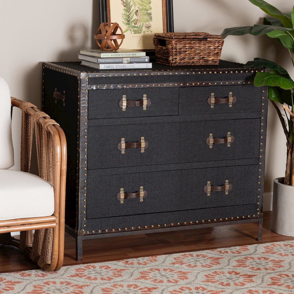 Studio Benton Vintage Black Canvas 4-Drawer Storage Cabinet