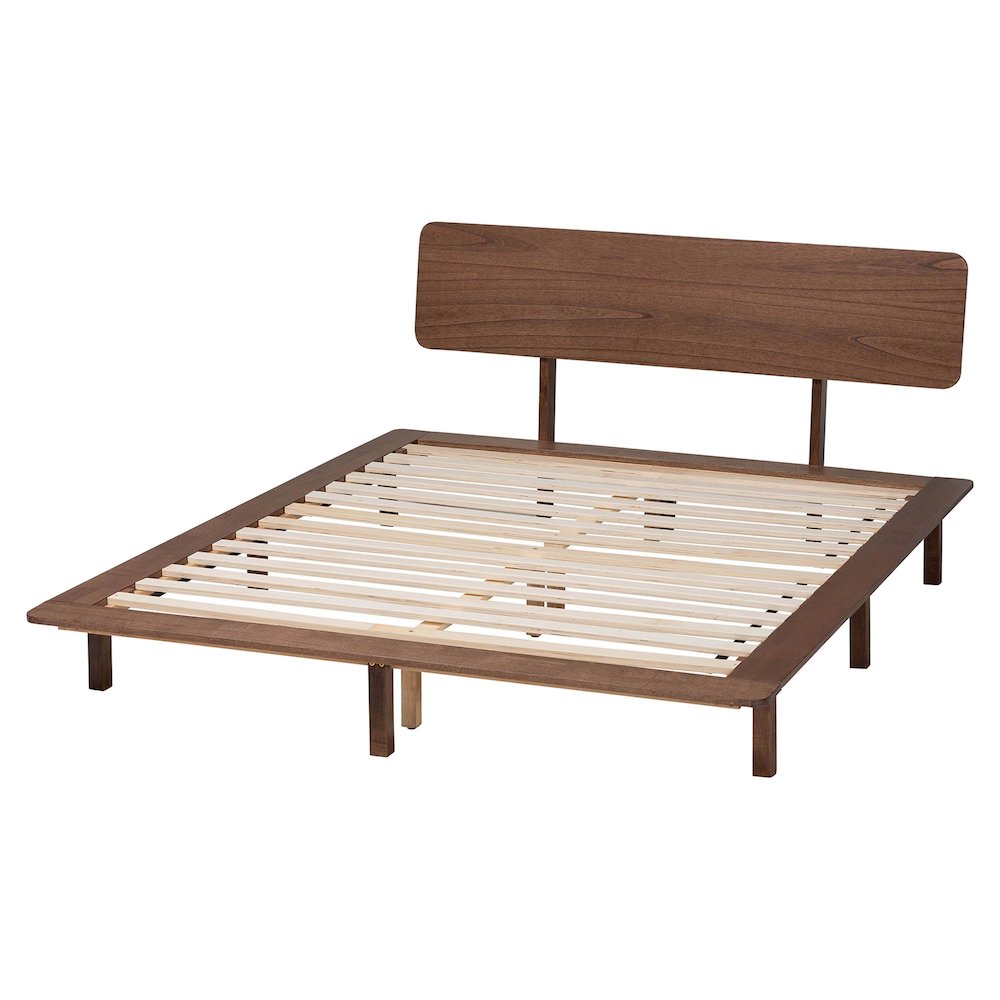 Studio Alyssa Japandi Walnut Brown Wood King Size Platform Bed