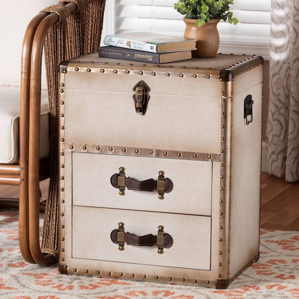 Studio Agatha Vintage Coffee Canvas 2-Drawer Storage Trunk