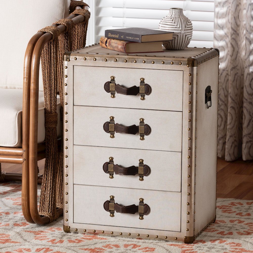 Studio Jaelyn Vintage Coffee Canvas 4-Drawer End Table