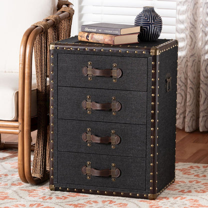 Studio Jaelyn Vintage Black Canvas 4-Drawer End Table
