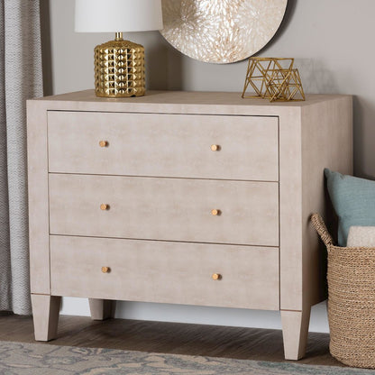 Leyna Modern Beige Faux Shagreen 3-Drawer Storage Cabinet