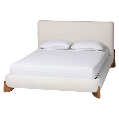 Vinicio Mid-Century Modern Cream Boucle King Platform Bed