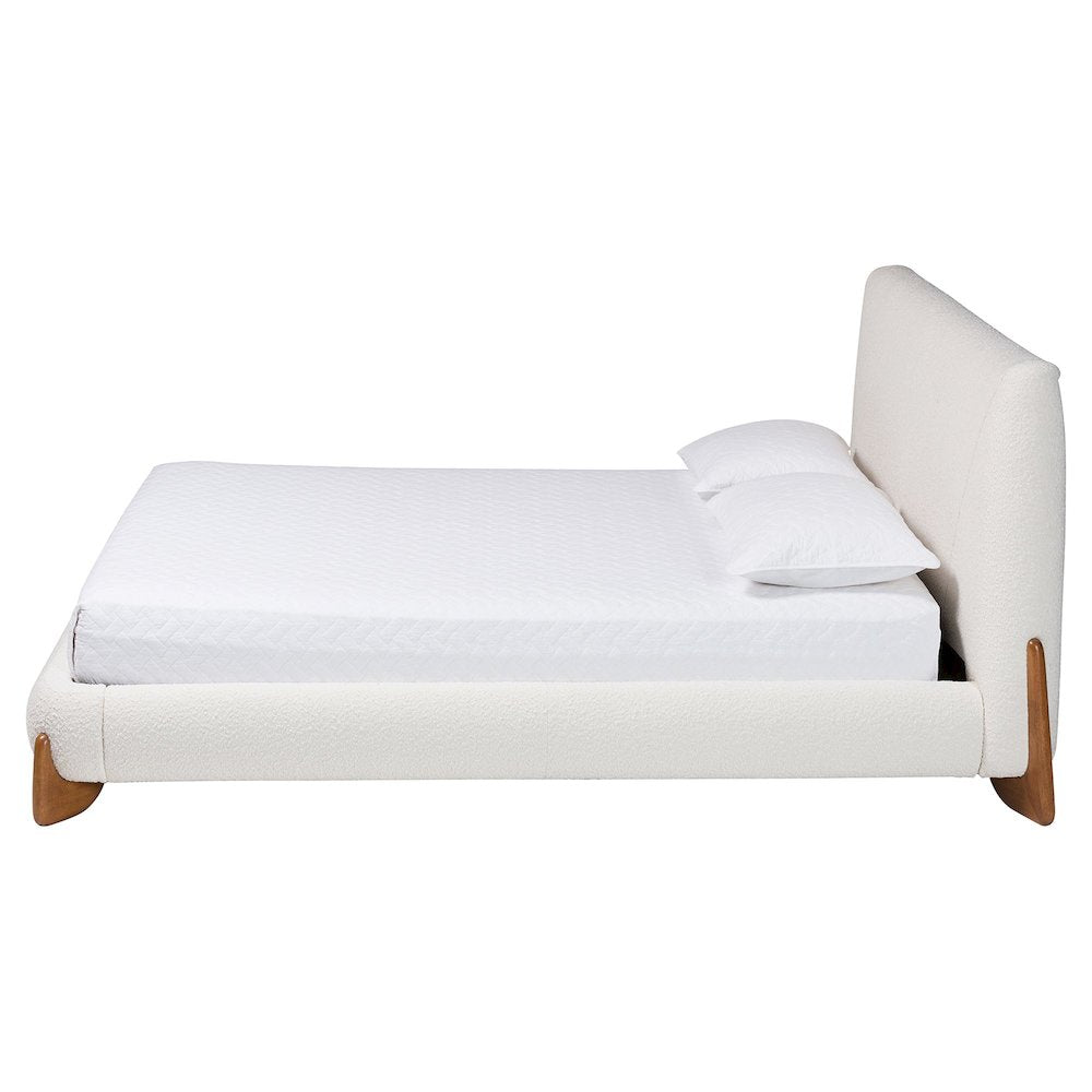 Vinicio Mid-Century Modern Cream Boucle King Platform Bed