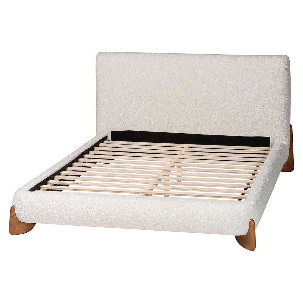 Vinicio Mid-Century Modern Cream Boucle King Platform Bed