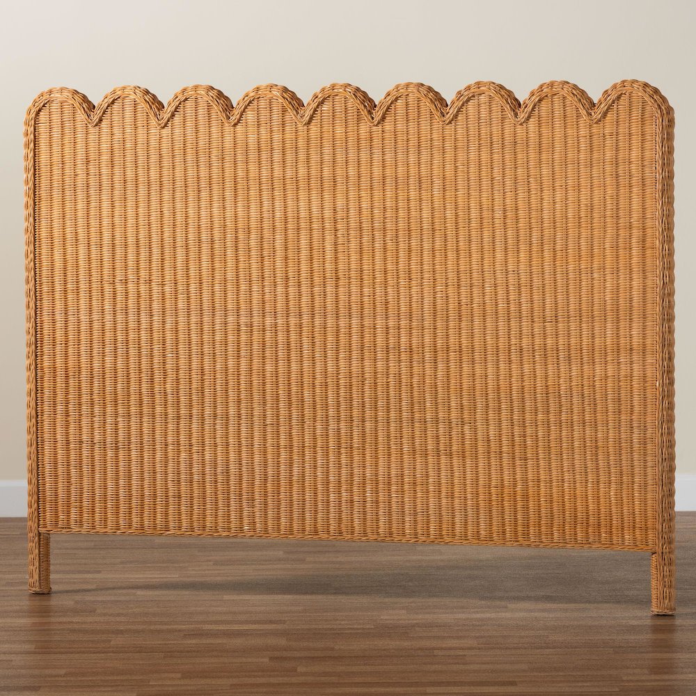 Maritza Bohemian Light Honey Scalloped Rattan Pitrit Queen Standalone Headboard
