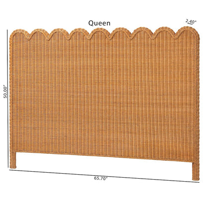 Maritza Bohemian Light Honey Scalloped Rattan Pitrit Queen Standalone Headboard