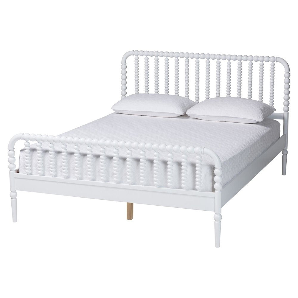 Lucera Mid-Century White Queen Size Bobbin Bed