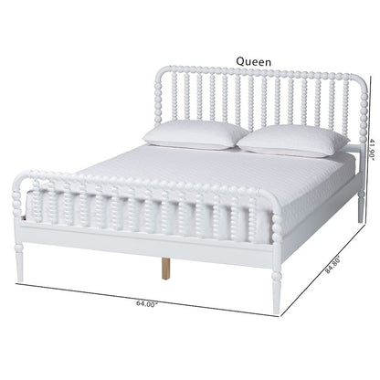 Lucera Mid-Century White Queen Size Bobbin Bed