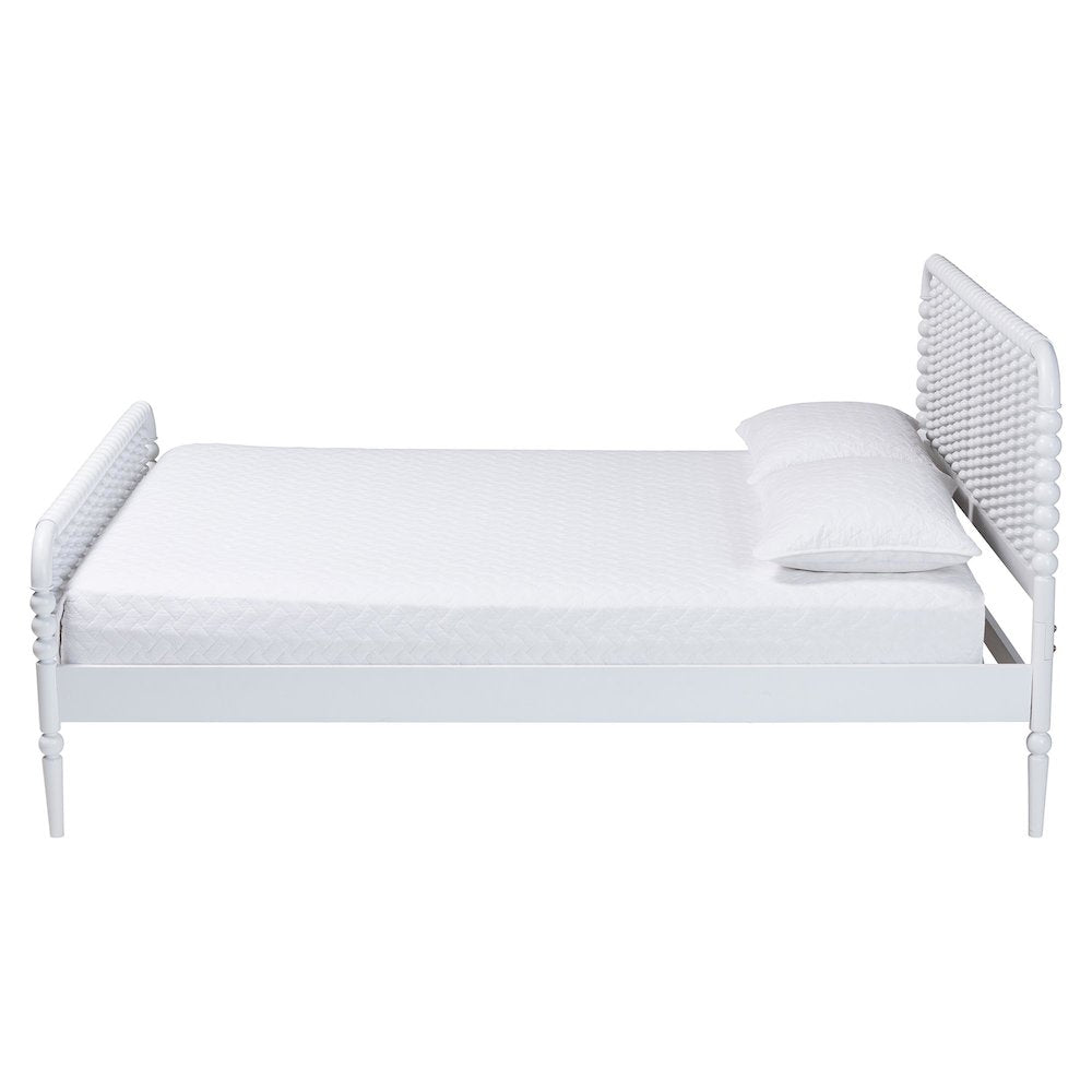 Lucera Mid-Century White Queen Size Bobbin Bed