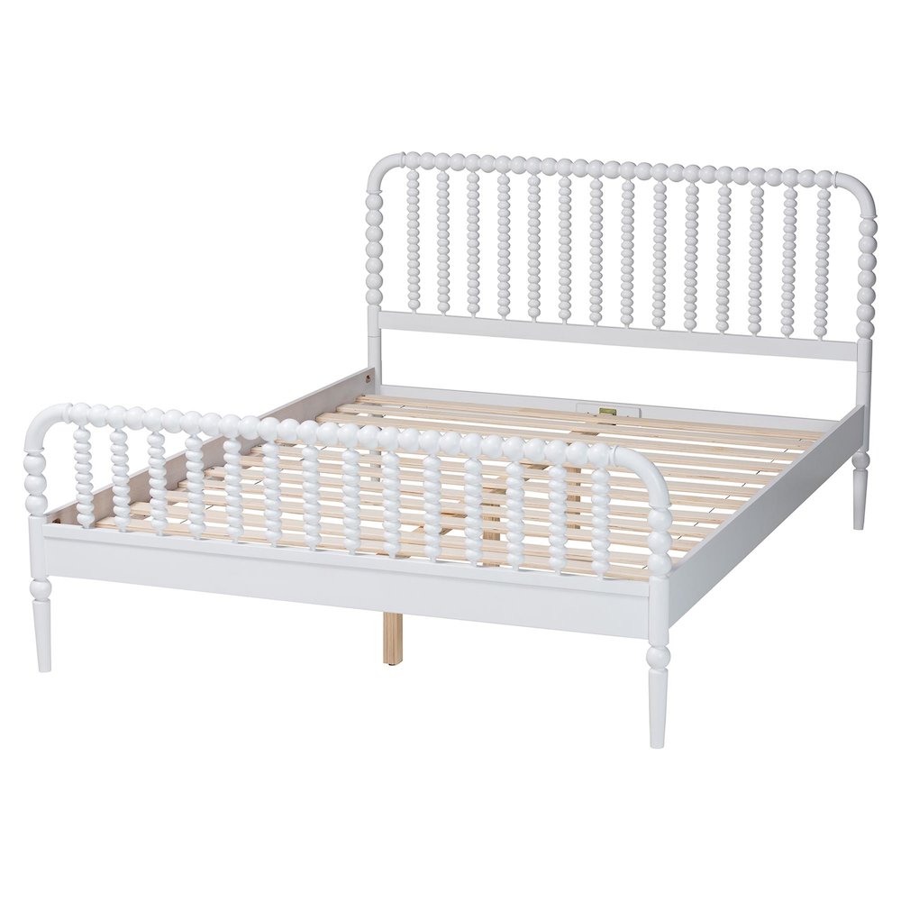Lucera Mid-Century White Queen Size Bobbin Bed