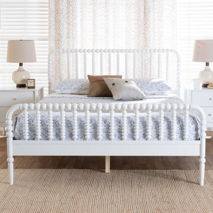 Lucera Mid-Century White Queen Size Bobbin Bed