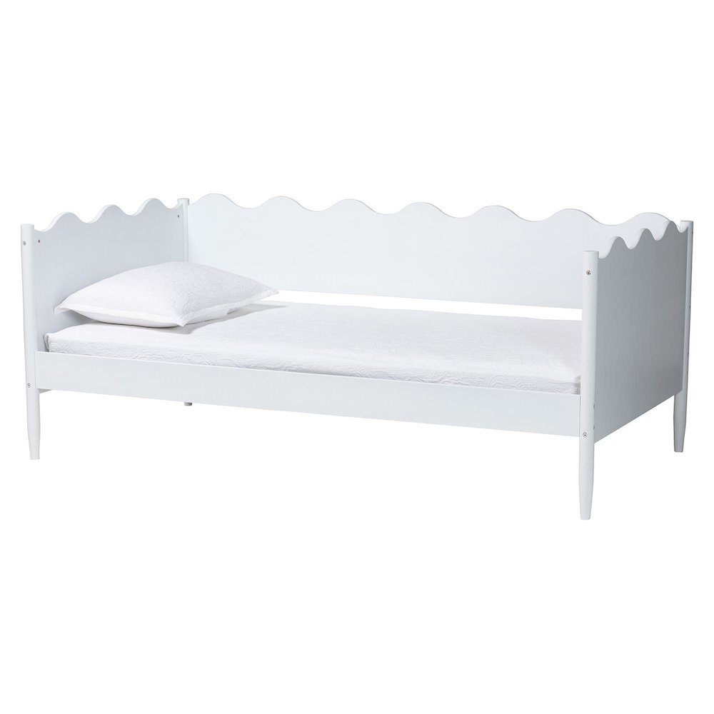 Malaya Modern White Wood Full Daybed with Scalloped Edges