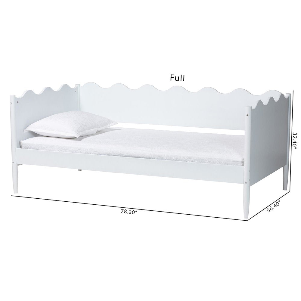 Malaya Modern White Wood Full Daybed with Scalloped Edges