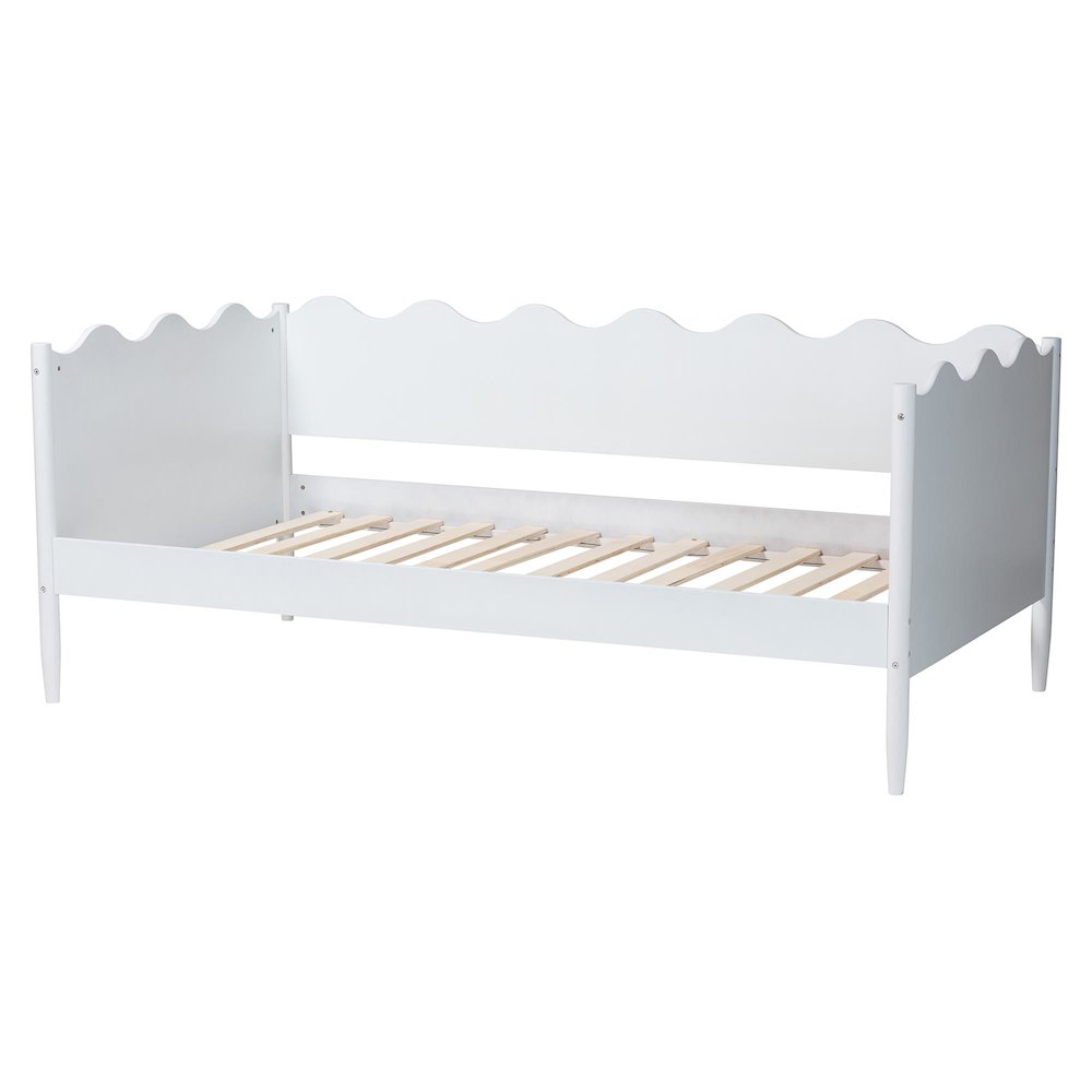 Malaya Modern White Wood Full Daybed with Scalloped Edges