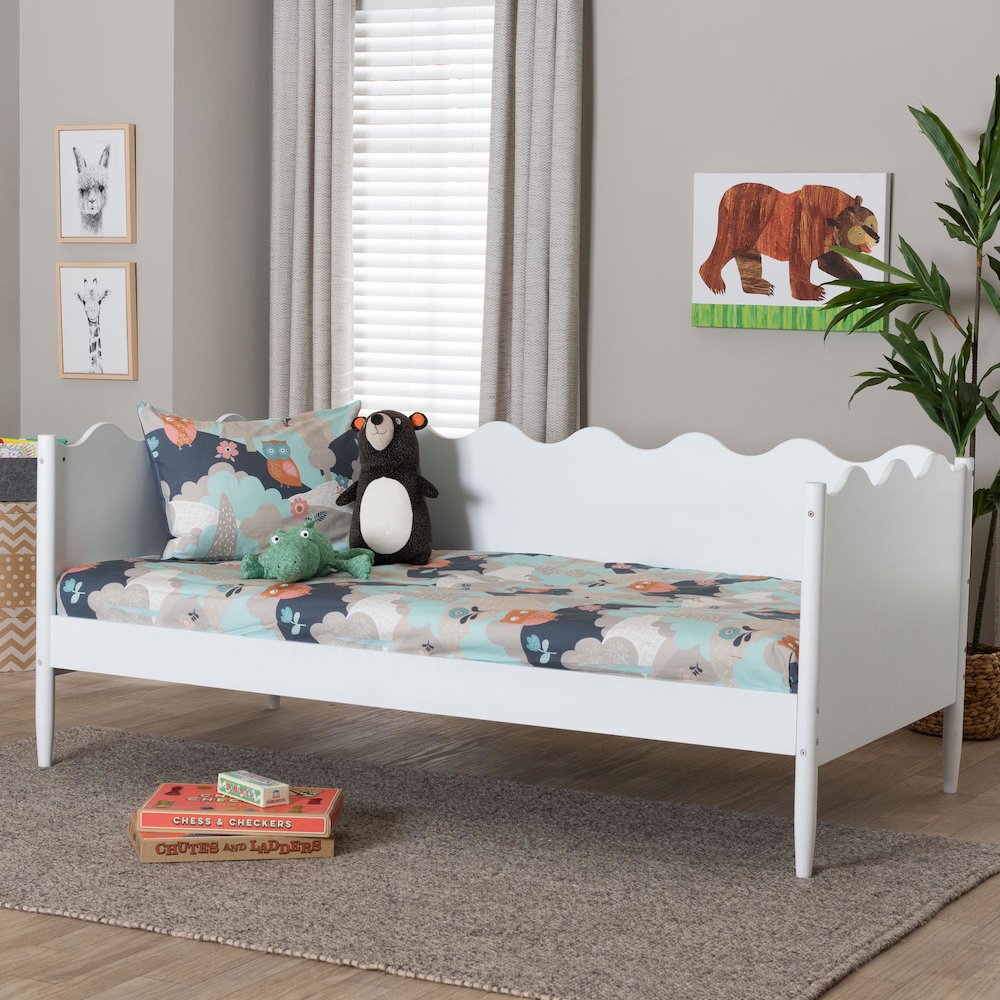 Malaya Modern White Wood Full Daybed with Scalloped Edges