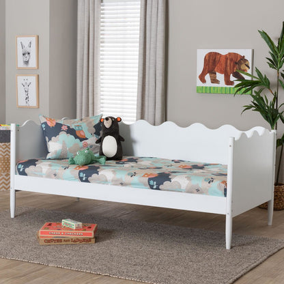 Malaya Modern White Wood Full Daybed with Scalloped Edges