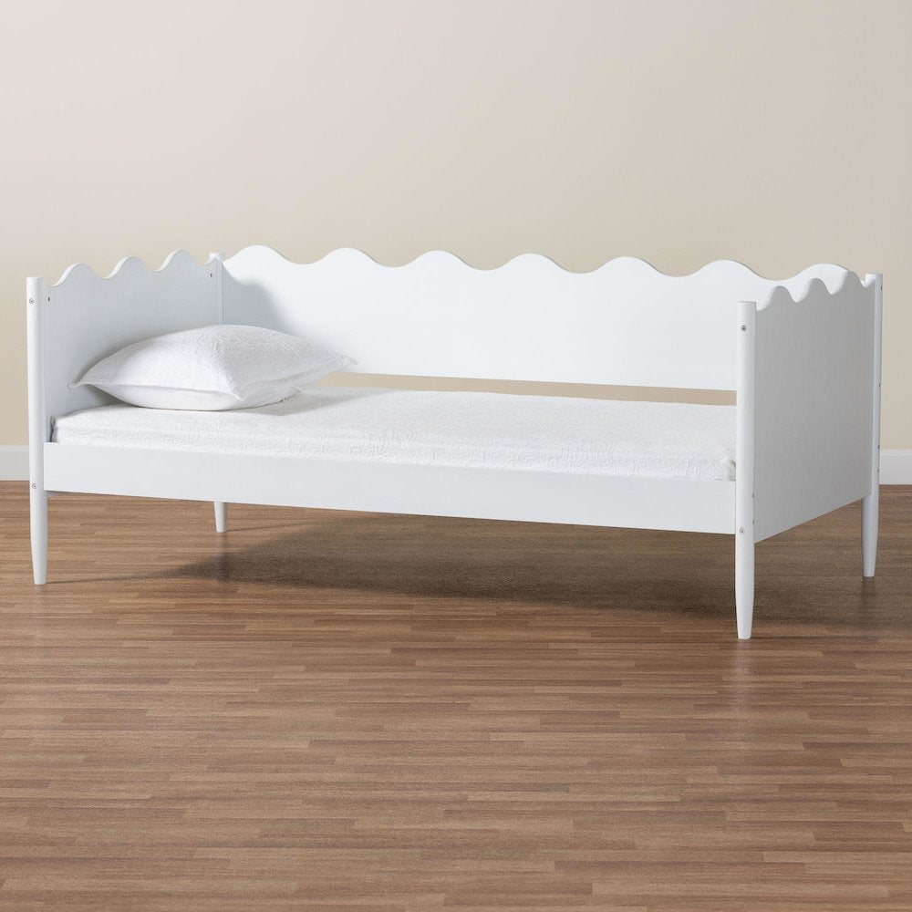 Malaya Modern White Wood Full Daybed with Scalloped Edges