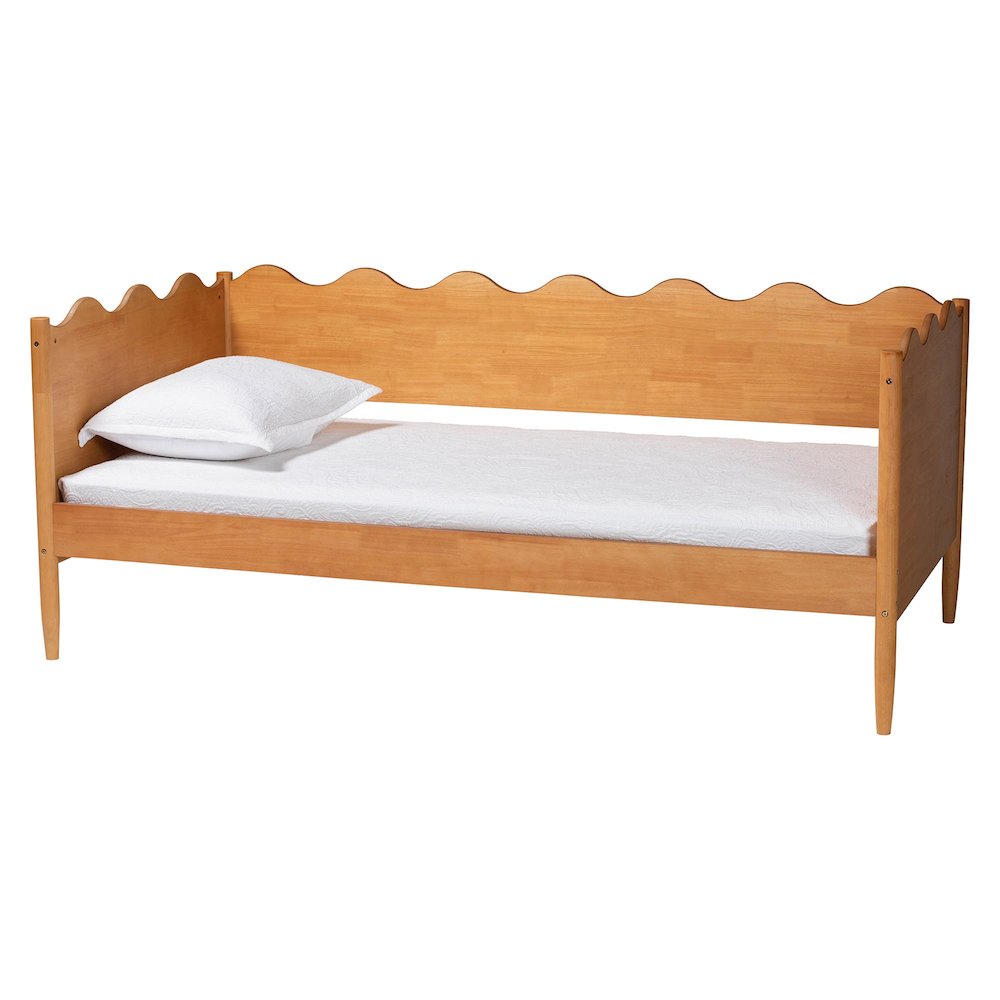 Malaya Modern Oak Brown Wood Full Daybed with Scalloped Edges