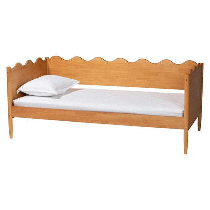 Malaya Modern Oak Brown Wood Full Daybed with Scalloped Edges