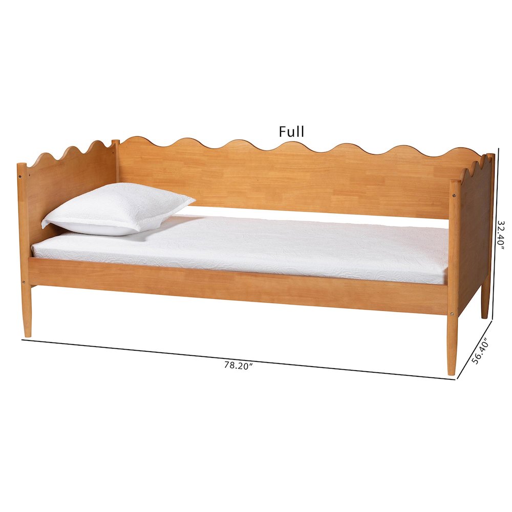 Malaya Modern Oak Brown Wood Full Daybed with Scalloped Edges