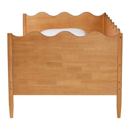 Malaya Modern Oak Brown Wood Full Daybed with Scalloped Edges