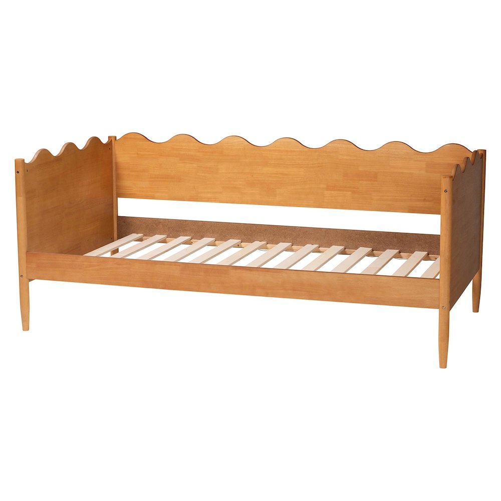 Malaya Modern Oak Brown Wood Full Daybed with Scalloped Edges