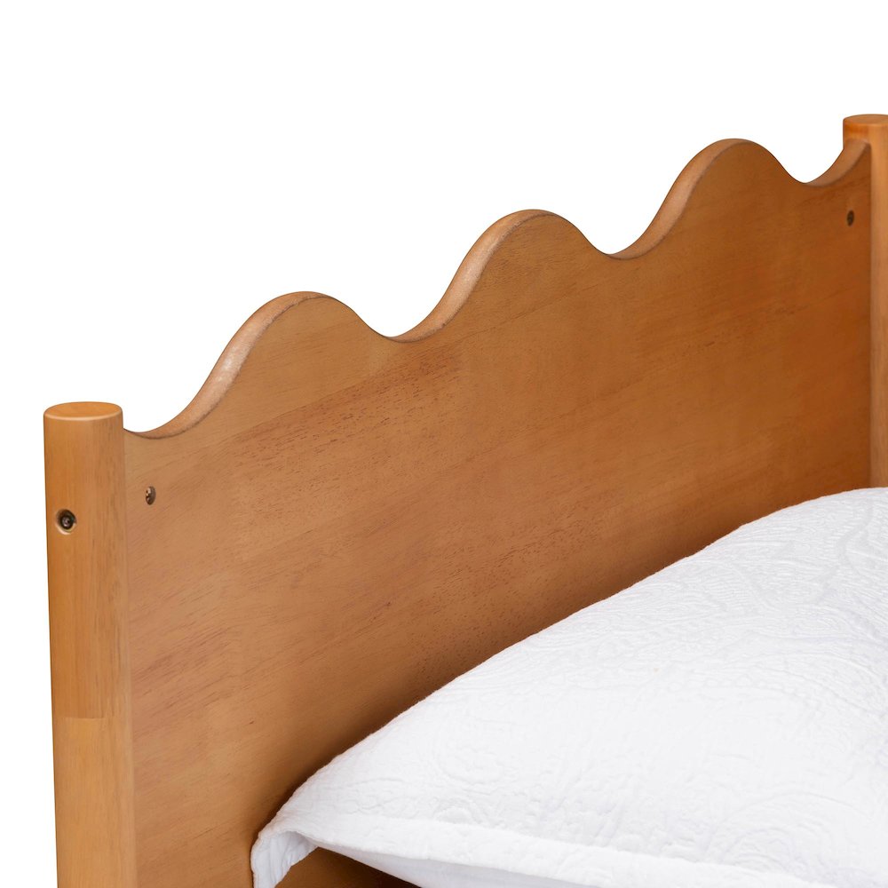 Malaya Modern Oak Brown Wood Full Daybed with Scalloped Edges