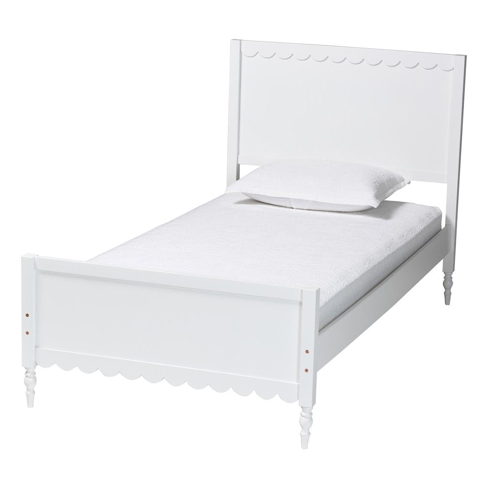 Roni Modern White Wood Full Platform Bed with Scalloped Edges