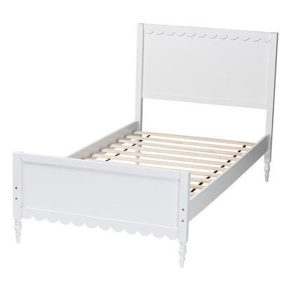 Roni Modern White Wood Full Platform Bed with Scalloped Edges