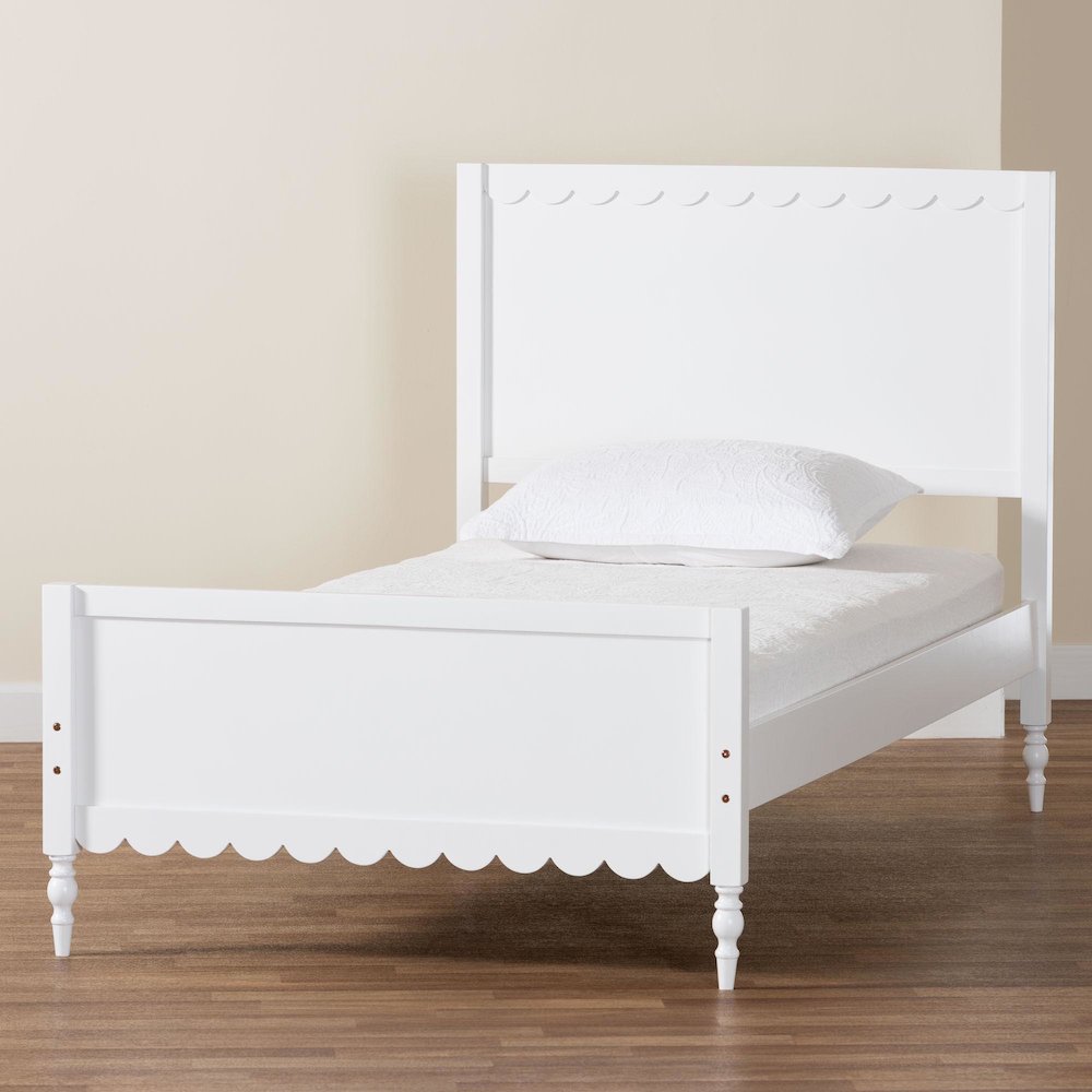 Roni Modern White Wood Full Platform Bed with Scalloped Edges